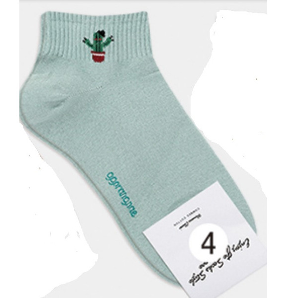 Носки женские короткие, зеленые с принтом кактус, размер 39-44, (W-S-018-04)ADULTS, A TYPE, GGRN