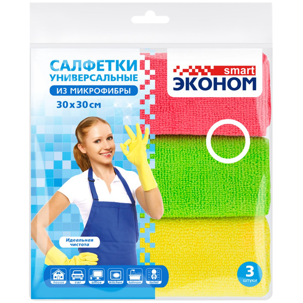 Микрофибра салфетка N3, Эконом Smart, 30х30