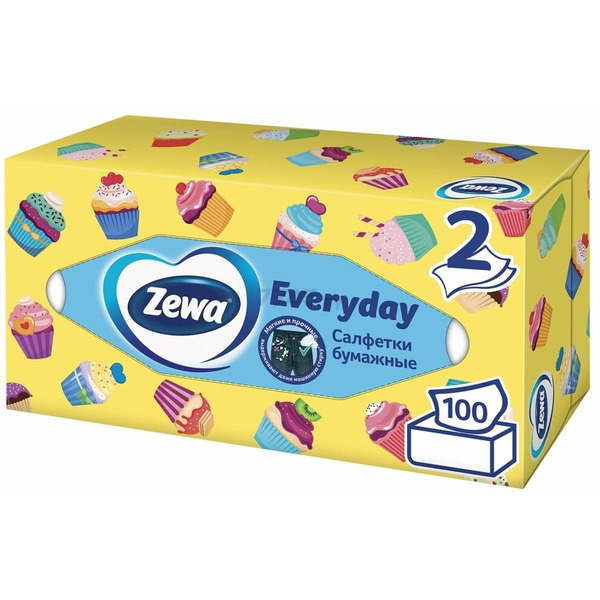 Салфетки-выдергушки бумажные двухслойные Zewa Everyday, 100 шт.