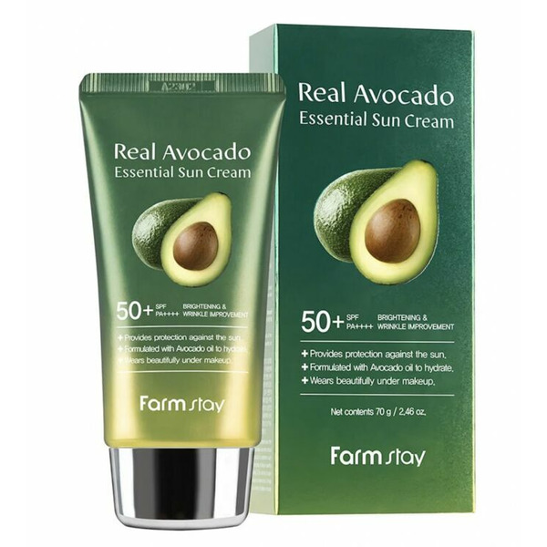 Крем солнцезащитный для лица с экстрактом авокадо, Real Avocado Essential Sun Cream SPF50+PA++++, FarmStay, 70 г                                                                          