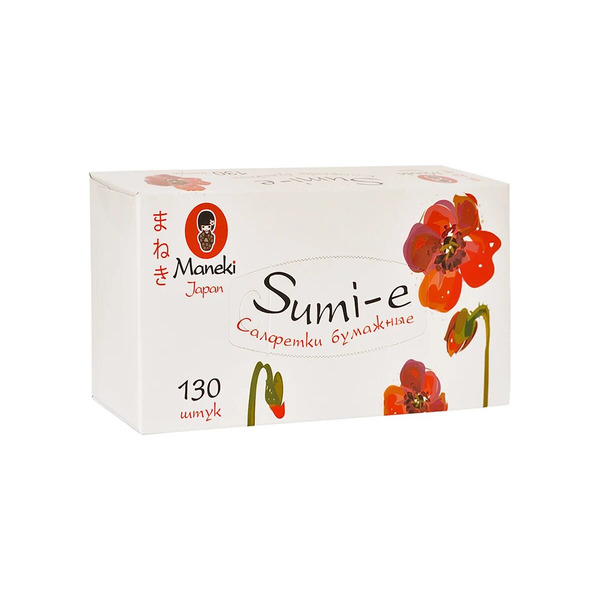 Салфетки бумажные 2 слоя, белые, Sumi-e, Maneki, 130 шт.