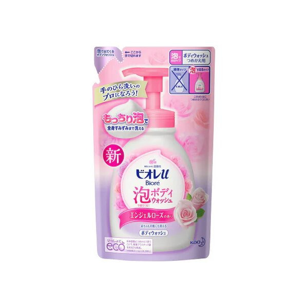 Жидкое мыло-пенка для тела Ангельская Роза для гладкости кожи, с ароматом свежих роз, Biore U Foam Angel Rose, KAO, 480 мл (мягкая упаковка)