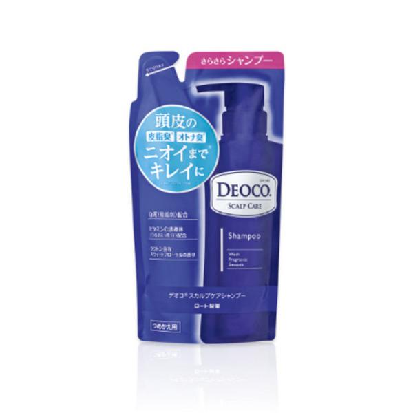 Шампунь для ухода за волосами и кожей головы против неприятного запаха, со сладким цветочным ароматом, Deoco Scalp Care Shampoo,ROHTO,  285 мл (мягкая упаковка)