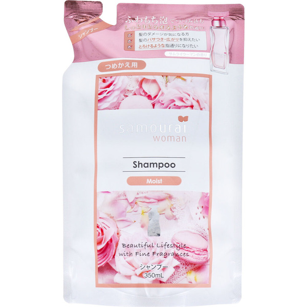 Шампунь для сухих и поврежденных волос, с комплексом аминокислот и керамидами, с цветочно-фруктовым ароматом, Samourai Woman Moist, SPR JAPAN, 350 мл (сменная упаковка)