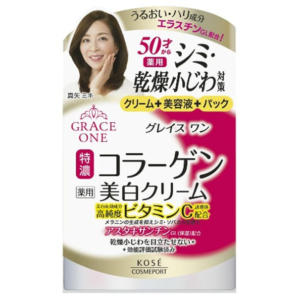Отбеливающий питательный крем для ухода за зрелой кожей лица, с витамином С и эластином, с нежным ароматом розы, Grace One Whitening Perfect Cream, KOSE, 100 г