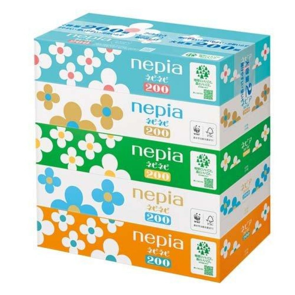 Салфетки бумажные двухслойные, Nepinepi Tissue, NEPIA, спайка: 5 упаковок по 200 шт. 