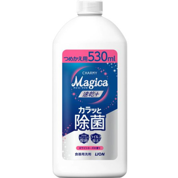 Средство для мытья посуды (с ароматом розы / концентрат / быстрое высыхание) Charmy Magica+, LION, 530 мл