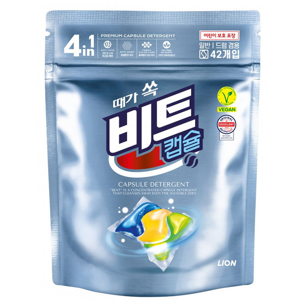 Жидкое средство для стирки (Чайное дерево 4 в 1, от скрытых загрязнений, капсулы) Premium 4 in 1, Lion, 42 шт. х 18 г