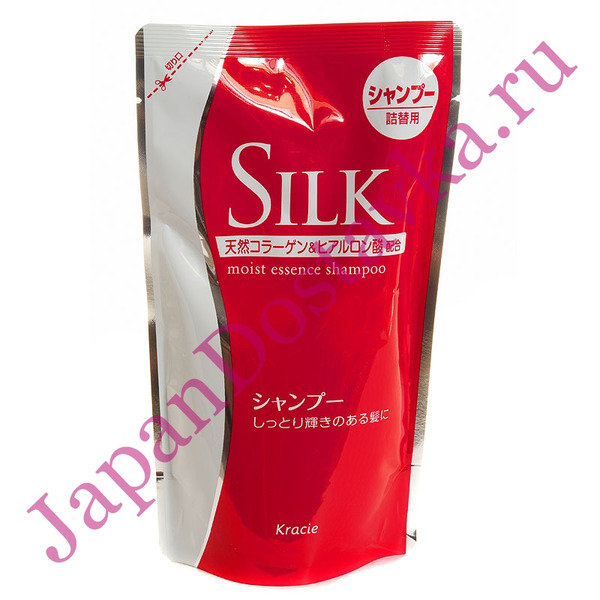 Увлажняющий шампунь для волос с шелком и природным коллагеном Silk, KRACIE 350 мл (сменная упаковка)