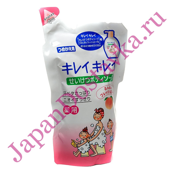 Дезодорирующее жидкое мыло для тела с ароматом персика для всей семьи Kirei-kirei, LION 420 мл (сменная упаковка)
