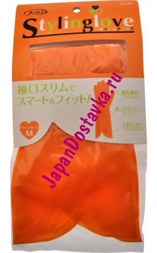 Перчатки из винила для бытовых и хозяйственных нужд Family, ST (с антибактериальным эффектом, средней толщины, размер M, оранжевые)
