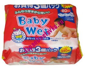 Влажные салфетки для ухода за нежной кожей тела малышей Easy care, SHOWA SIKO (3 х 80 шт.)