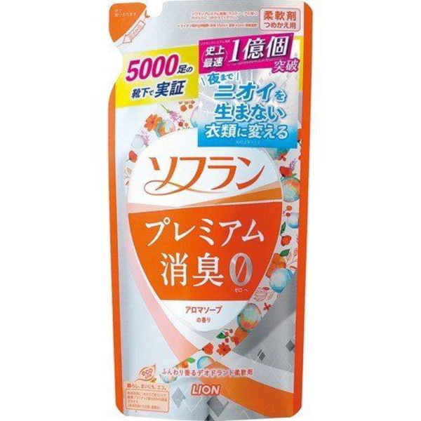 Кондиционер для белья Soflan (Premium Deodorizer Zero с ароматом цветочного мыла), LION 450 мл (мягкая упаковка)