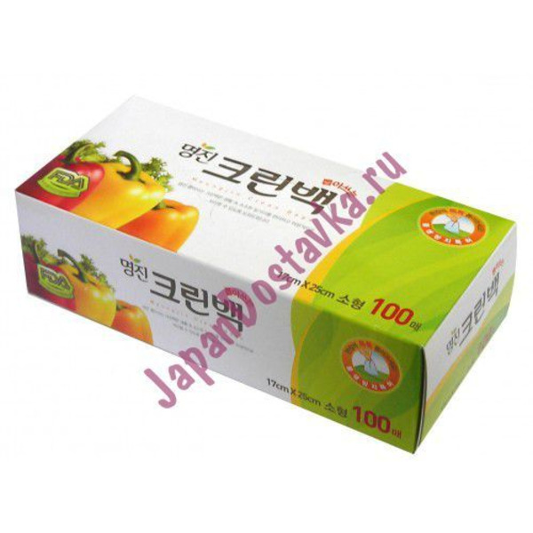 Пакеты полиэтиленовые пищевые в коробке 17 см х 25 см, MYUNGJIN 100 шт.