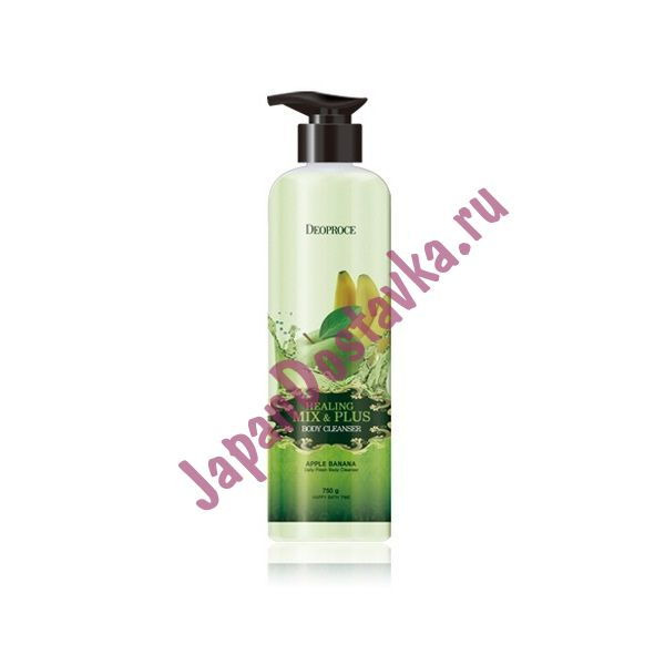 Гель для душа с экстрактами зеленого яблока и банана HEALING MIX & PLUS BODY CLEANSER APPLE BANANA, DEOPROCE   750 мл