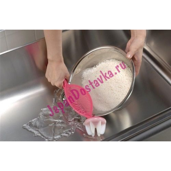 Лопатка для мытья круп, розовая, INOMATA