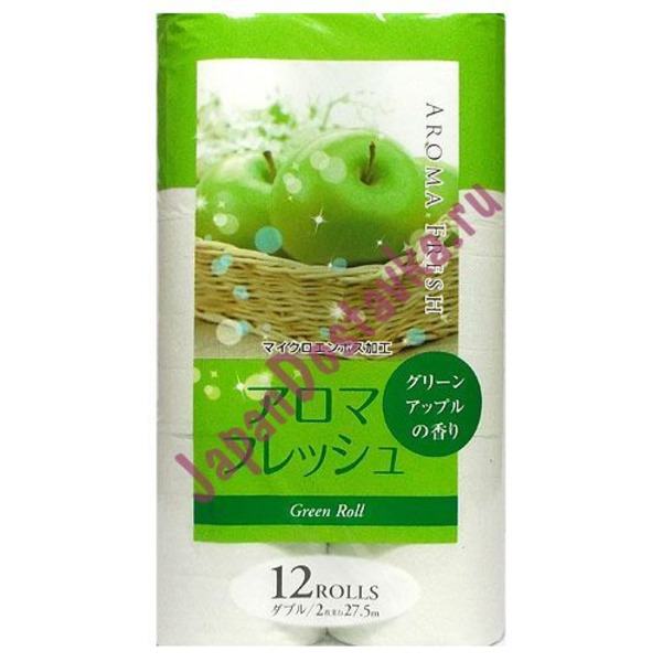 Туалетная бумага двухслойная (аромат зеленого яблока), FUJIEDA SEISHI (12 рулонов по 27,5 м)