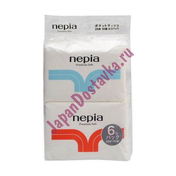 Бумажные двухслойные карманные платочки Premium Soft NEPIA 6 упаковок по 10 шт.