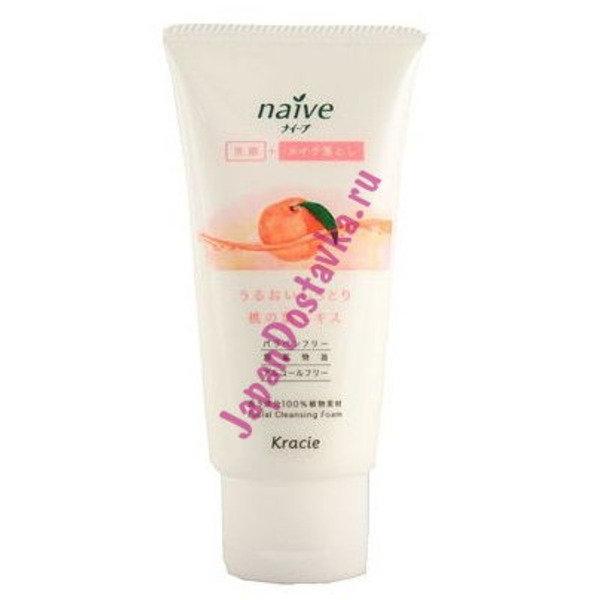 Пенка для снятия макияжа с экстрактом листьев персика для сухой кожи Naive, KRACIE 45 г