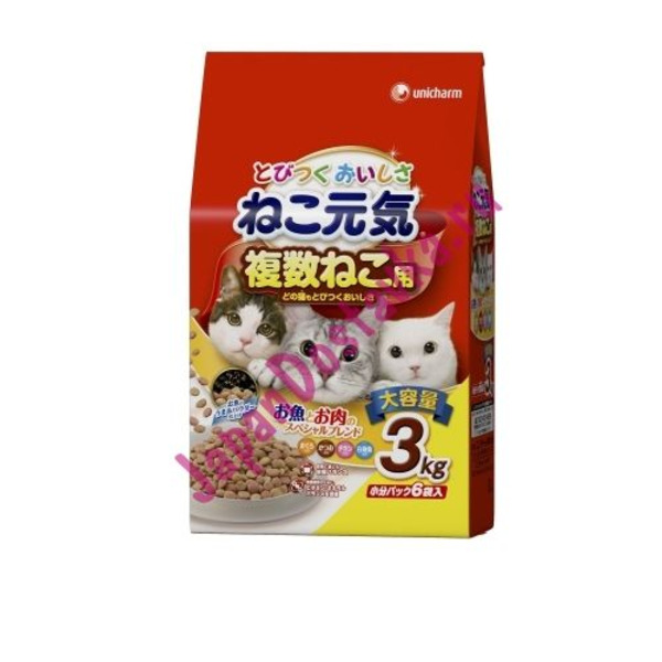 Сухой корм в большой упаковке, для нескольких кошек Cat Genki Курица с тунцом, UNICHARM 3 кг