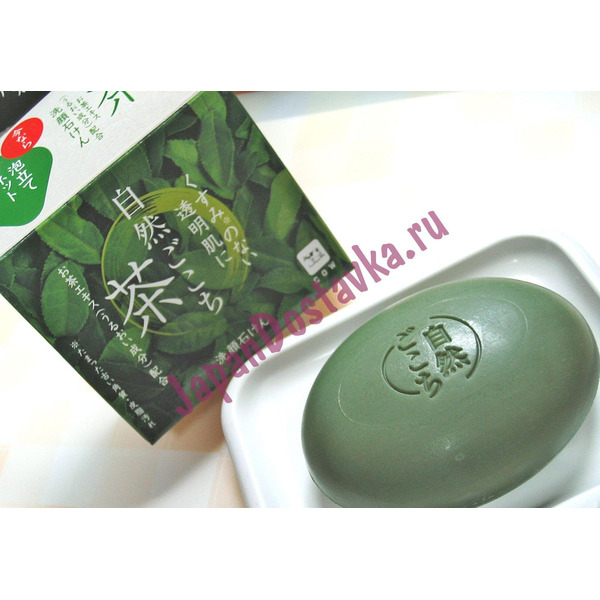 Туалетное увлажняющее мыло с гиалуроновой кислотой  Зеленый чай, Shizen Gokochi, COW BRAND 80 г