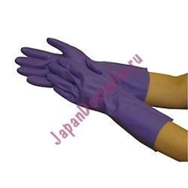 Виниловые перчатки с покрытием внутри из льна и хлопка утолщённые (р-р L, фиолетовые) TOWA