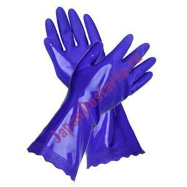 Виниловые перчатки с покрытием внутри из льна и хлопка утолщённые (р-р L, фиолетовые) TOWA