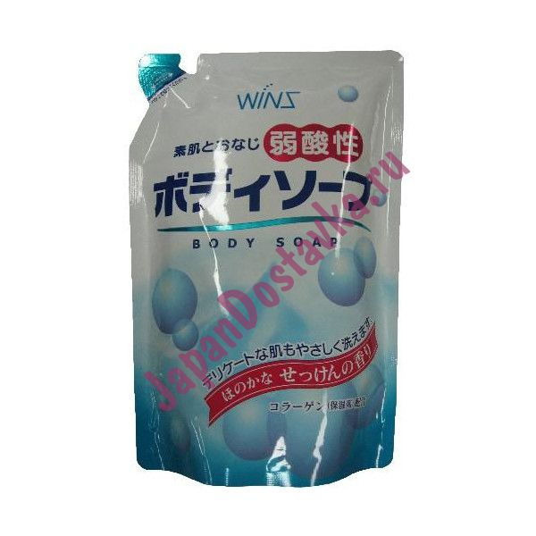 Смягчающее крем-мыло для тела с коллагеном и лауриновой кислотой Wins Mild Acidity Body Soap с ароматом цветочного мыла в мягкой упаковке, NIHON  400 мл