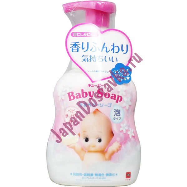 Детская пенка 2-в-1 для мытья волос и тела с первых дней жизни с ароматом детского мыла без слёз Kewpie с помпой, COW  400 мл