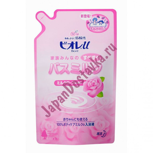 Увлажняющее и питательное молочко для ванны с ароматом розы BIORE, KAO  (сменная упаковка) 480 мл