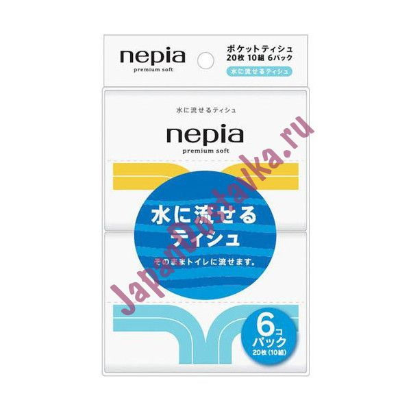 Бумажные двухслойные водорастворимые носовые платки Premium Soft, NEPIA  10 шт. х 6