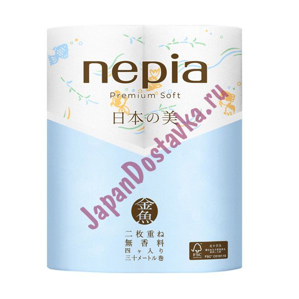 Двухслойная туалетная бумага с рисунком Premium Soft, NEPIA  30 м х 4