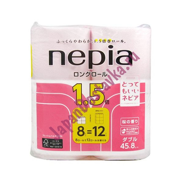 Двухслойная ароматизированная туалетная бумага LONG ROLL, NEPIA  45 м х 8