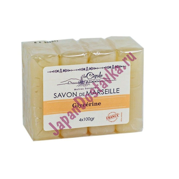 Мыло марсельское с глицерином Savon de Marseille Glycerine, LA CIGALE  4 х 100 г
