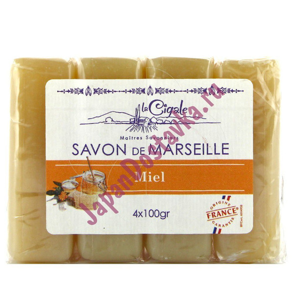 Мыло марсельское с медом Savon de Marseille Miel, LA CIGALE  4 х 100 г