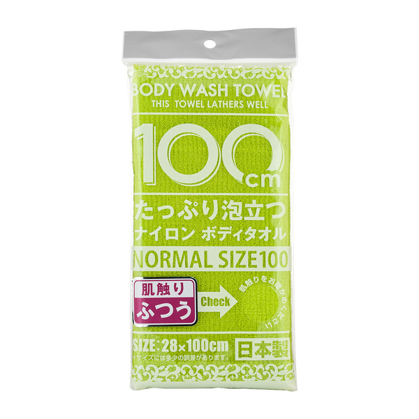 Массажная мочалка для тела средней жесткости Shower Long Body Towel (салатовая, 28 х 100 см), YOKOZUNA 1 шт.
