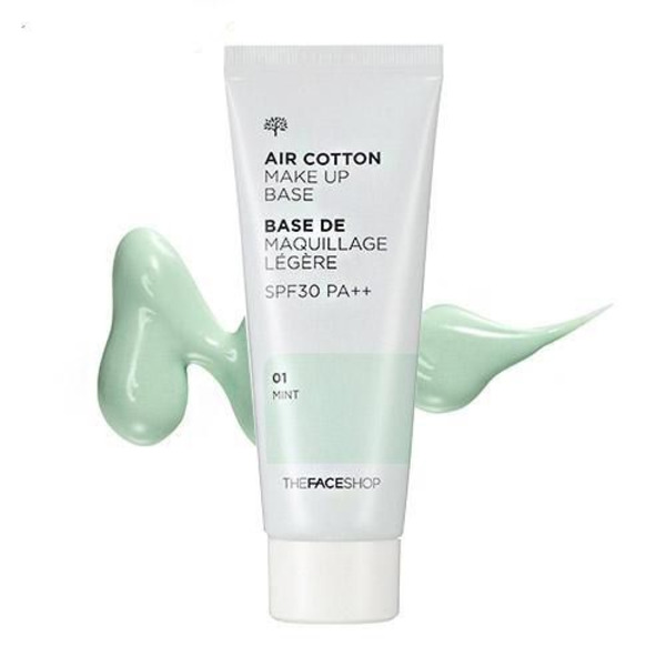 База под макияж против покраснений кожи Air Cotton Make Up Base SPF30 PA++, тон 01 Mint (мятный), THE FACE SHOP   40 г