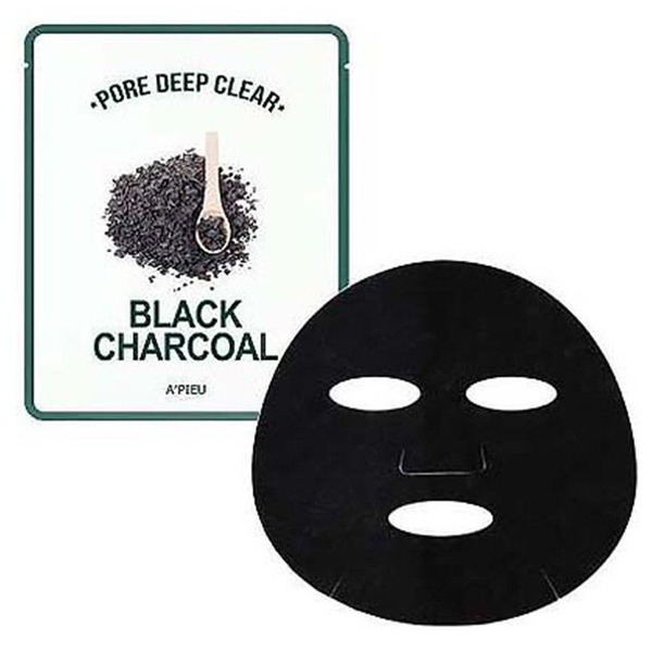 Тканевая маска для лица с древесным углем для сужения пор Pore Deep Clear Black Charcoal Mask, APIEU   25 г