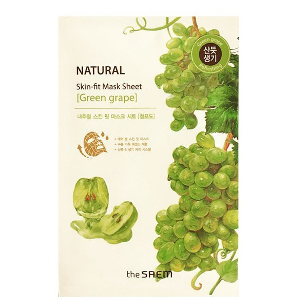 Маска тканевая с экстрактом винограда Natural Skin Fit Mask Sheet Green Grape, THE SAEM   20 мл