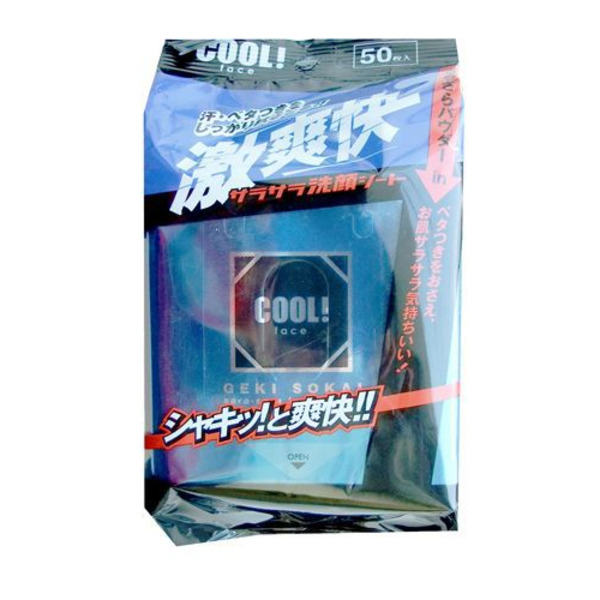 Освежающие влажные салфетки для лица с ароматом ментола Cool!, SHOWA SIKO  50 шт 200 мм х 200 мм