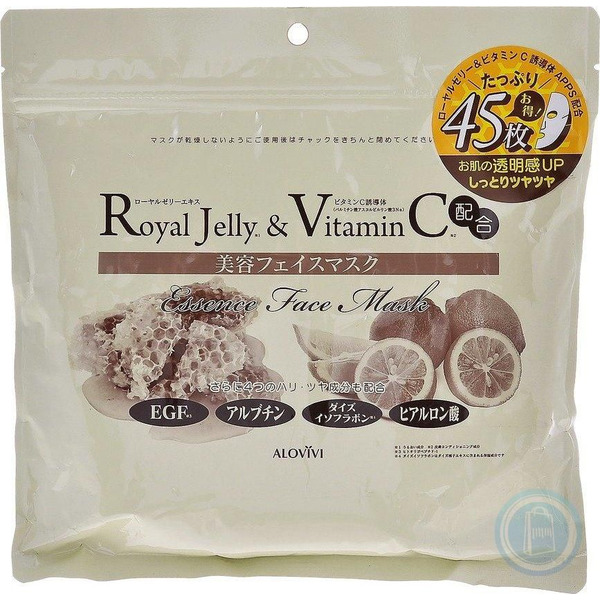 Маска для лица с маточным молочком и витамином С Royal Jelly and Vitamin C Essence Face Mask, ALOVIVI  45 шт