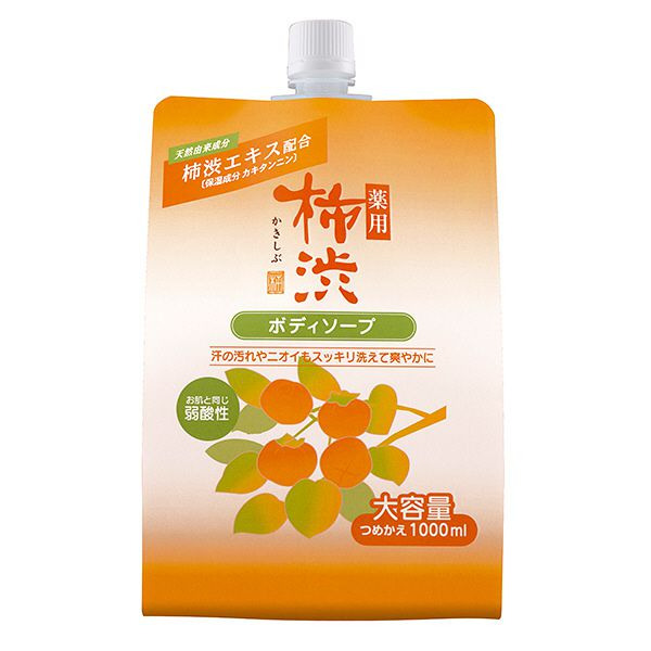 Жидкое антибактериальное мыло для тела с экстрактом хурмы и гиалуроновой кислотой Kakishibu Medicated Body Soap, KUMANO  1000 мл (запасной блок)