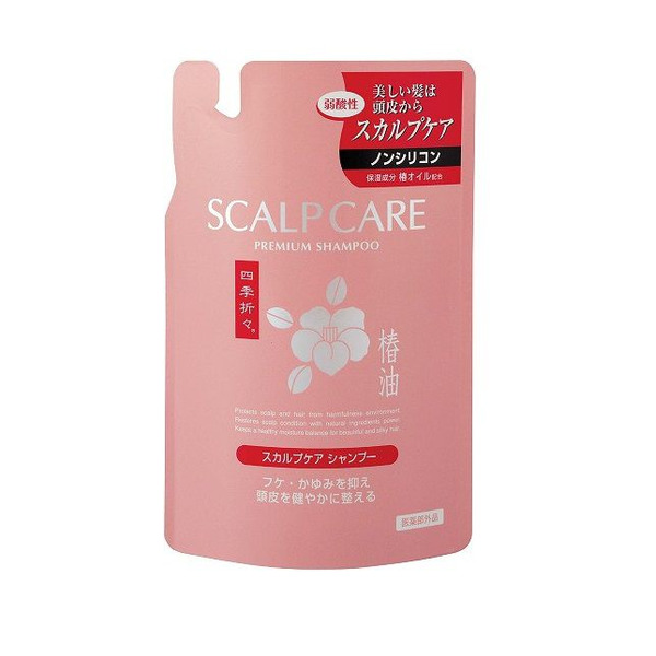 Шампунь для сухих и сильно поврежденных волос c экстрактом белой камелии Shiki-Oriori Scalp Care Premium Shampoo, KUMANO  400 мл (запасной блок)