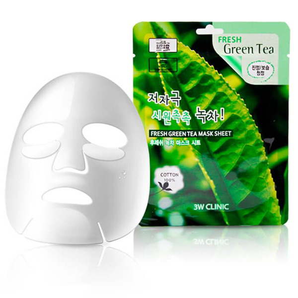 Тканевая маска для лица с экстрактом зелёного чая Fresh Green Tea Mask Sheet, 3W CLINIC   23 мл