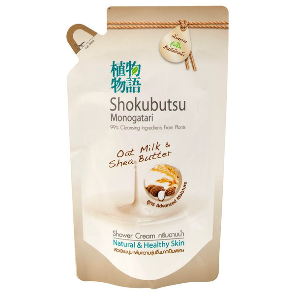 Крем-гель для душа с овсяным молочком и маслом ши Shokubutsu Oat Milk and Shea Butter Shower Cream, CJ LION  500 мл (запаска)