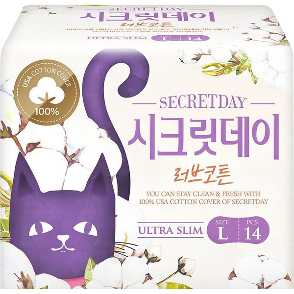 Ультратонкие дышащие органические прокладки Love Recipe Ultra Slim (размер L, 28 см), SECRET DAY 14 шт.