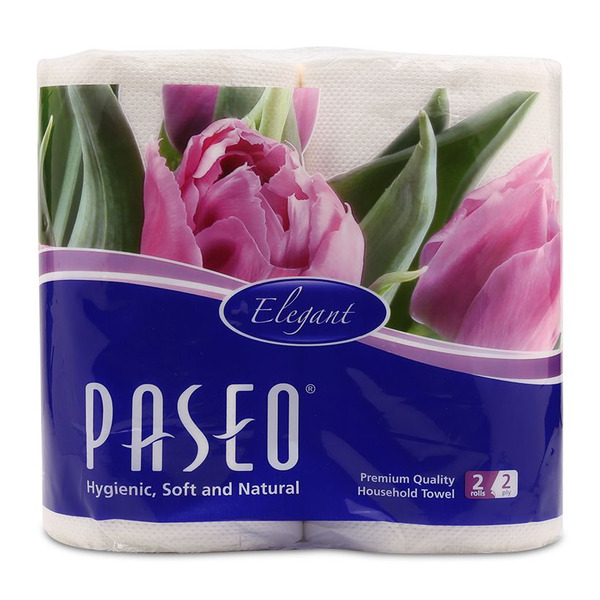 Бумажные полотенца 2-х слойные, цветные с цветочным рисунком Elegant, PASEO 2 рулона