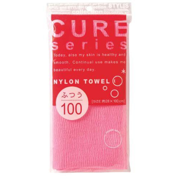 Мочалка для тела средней жесткости Cure series, OHE 100 см (розовая)