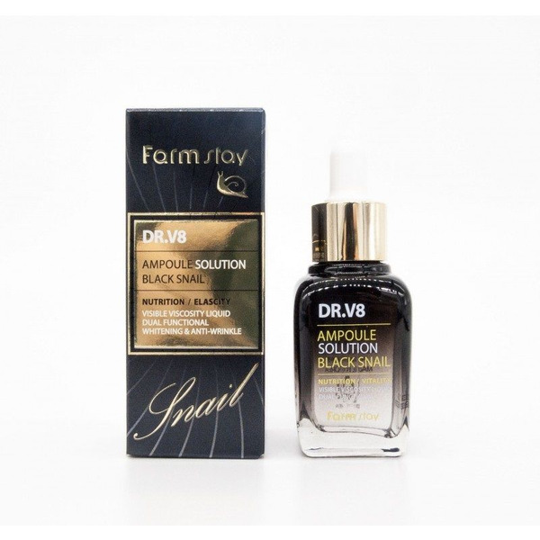 Ампульная сыворотка с муцином черной улитки DR-V8 Ampoule Solution Black Snail, FARMSTAY   30 мл