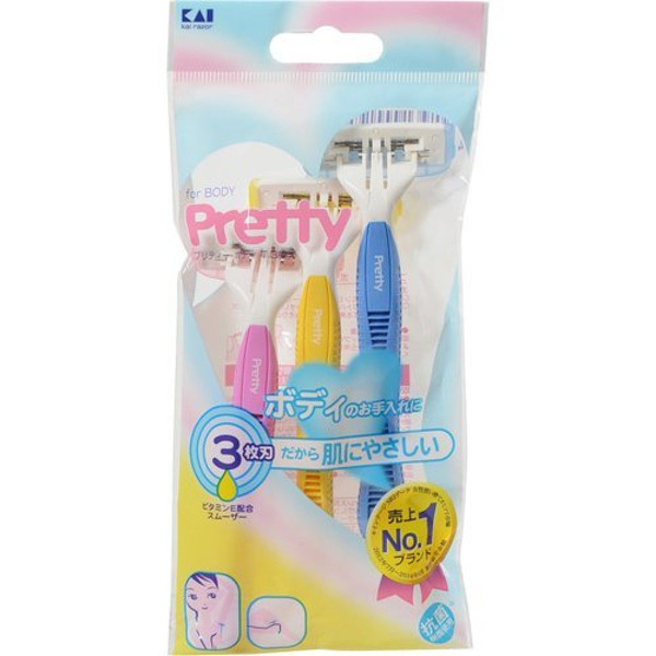 Одноразовый женский бритвенный станок со смазывающей полоской и тройным лезвием Pretty, KAI  1 уп (3 шт)